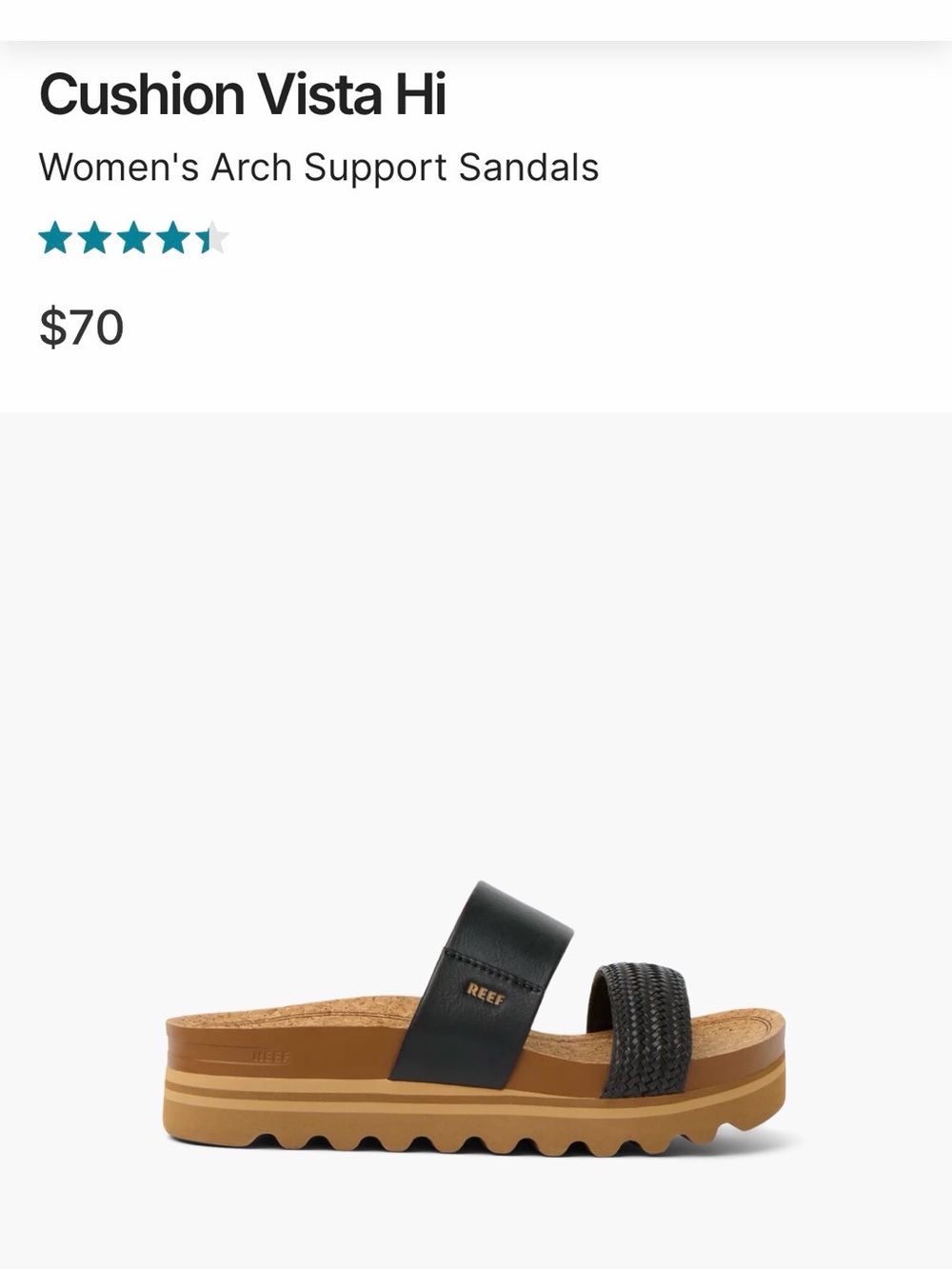 Reef Cushion Vista Hi Slide Sandal in Black and Tan. Women’s. Size 8.